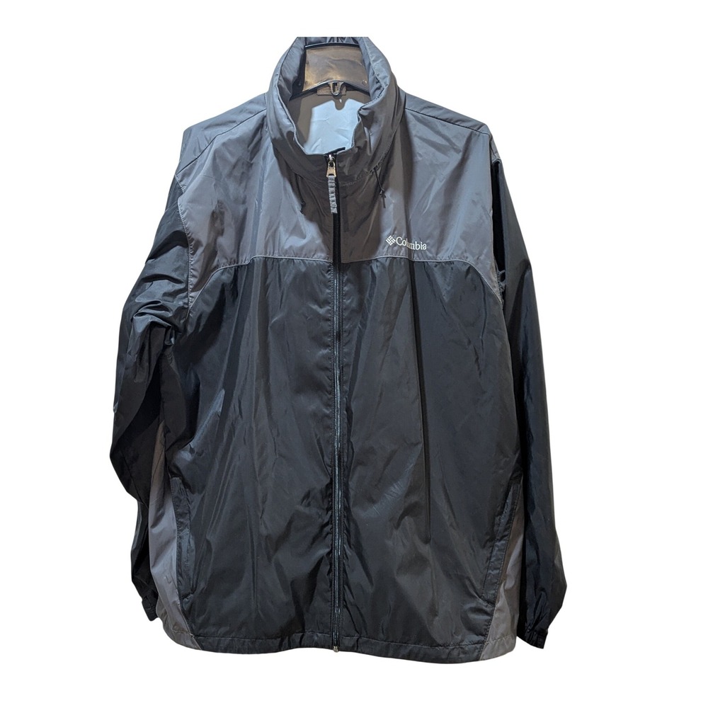 Columbia Glennaker Lake Men's XL Black Gray Packable Zip Hooded Rain Jacket